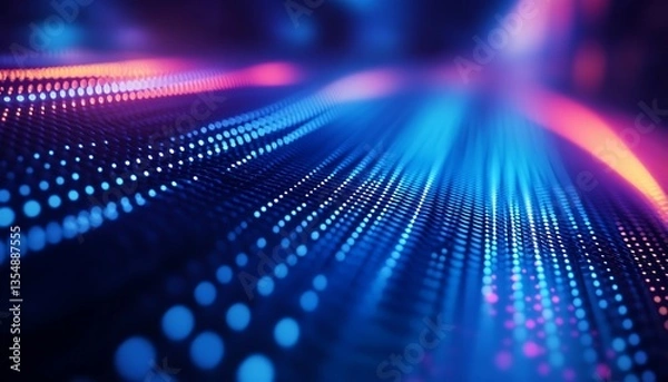 Obraz Abstract display of glowing digital dots in blue and orange