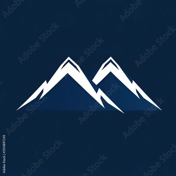 Fototapeta White mountain peak outlines on a dark blue background, evoking a sense of nature, adventure, and challenge, perfect for outdoor, travel, and nature - related designs.