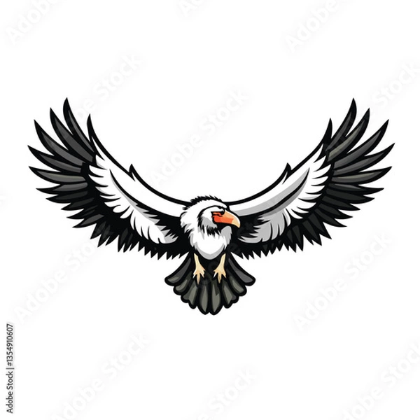 Fototapeta Create a hyperrealistic painting of a White-rumped Vulture, showcasing intricate feather detail, its powerful beak, and the stark contrast of its white rump against its dark body.