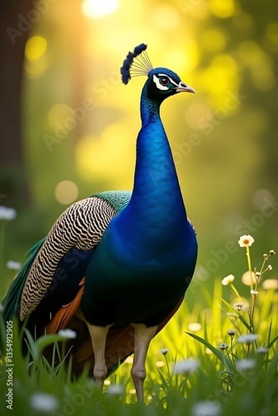 Fototapeta A beautiful peacock displaying its vibrant image