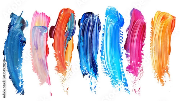 Obraz Set of acrylic paint strokes with rich textures and color blends, isolated on a white background