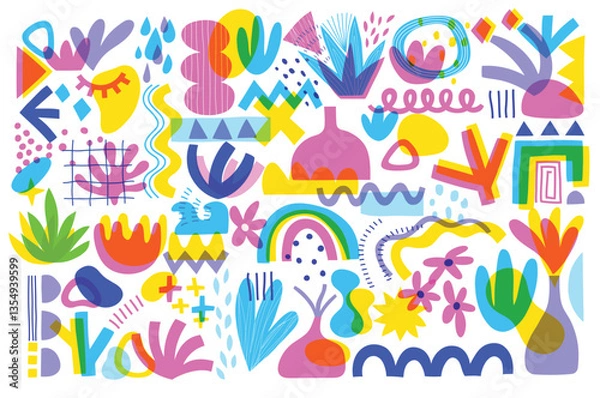 Fototapeta Abstract design set, trendy graphic elements, hand drawn collection. Vector illustration.