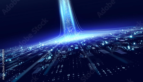 Obraz Illustration of abstract stream. Artificial intelligence. Big data, technology, AI, data flow, large language model, data transfer.