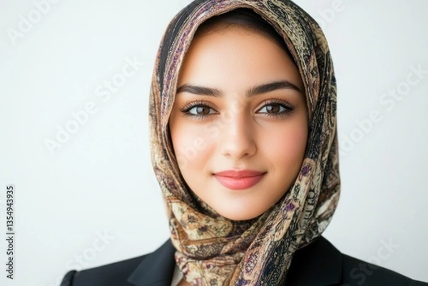 Fototapeta Portrait of Young Woman Wearing Hijab and Business Jacket Smiling