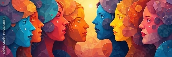 Fototapeta  An abstract digital artwork featuring DEI, Diversity equity and inclusion concept. Team work, diverse culture.
