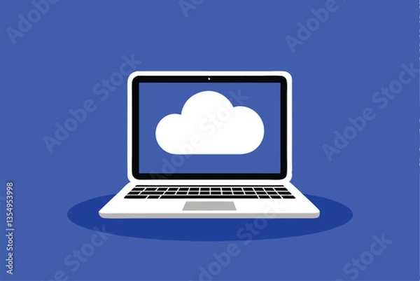 Obraz A sleek laptop computer with a stylized cloud icon hovering directly above it, forming the letter 'C', representing cloud computing.