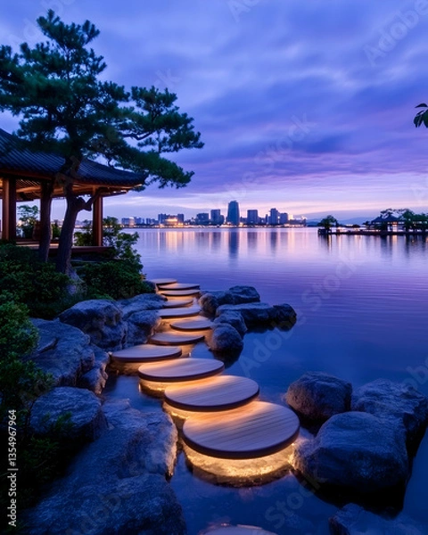 Obraz Lakeside Pathway at Dusk