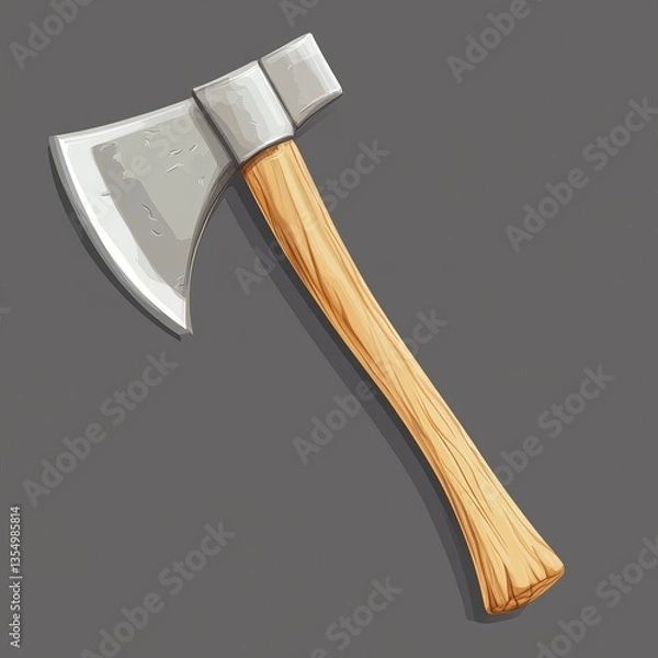 Fototapeta Vector design of a wooden handle axe, natural wood handle with curved design, polished steel blade, sleek geometric shapes, sharp clean edges, isolated on a blank background, simple and professional.