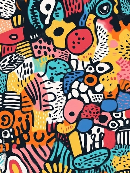 Fototapeta colorful hand drawn doodle pattern for kids background design. decoration. cute abstract shapes