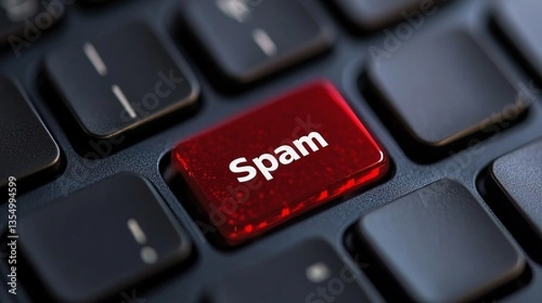 Fototapeta Vivid red "Spam" button on a minimalist keyboard, displayed on transparent background