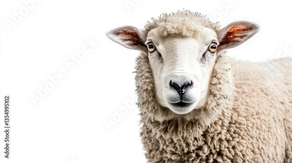 Fototapeta Close-up sheep portrait against white background.  Possible use Stock photo