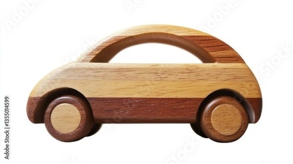 Fototapeta Wooden toy car featuring a handmade design, polished natural wood texture, durable and safe for kids, isolated on transparent background for eco-conscious play themes.