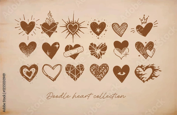 Obraz Collection of hand drawn doodle hearts on vintage background