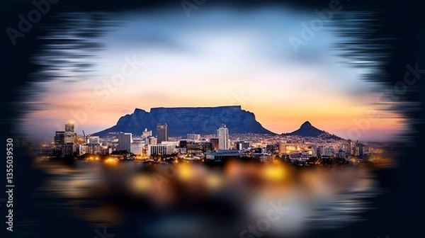 Fototapeta Stunning panoramic evening view of Cape Town city skyline with iconic Table Mountain : Generative AI