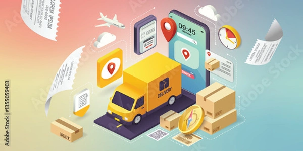 Obraz Online delivery service concept, online order tracking,Logistics and Delivery, on mobile Vector. illustration