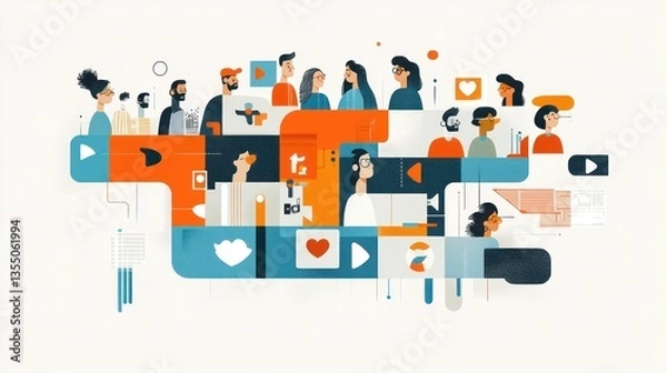 Fototapeta Diverse people interacting online through various social media platforms