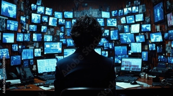 Obraz Security operative monitors numerous screens