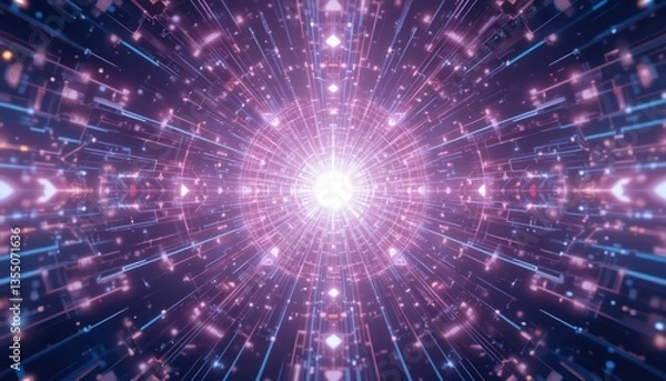 Fototapeta Dynamic light burst action cosmic space digital art vibrant energy fractal patterns abstract concept