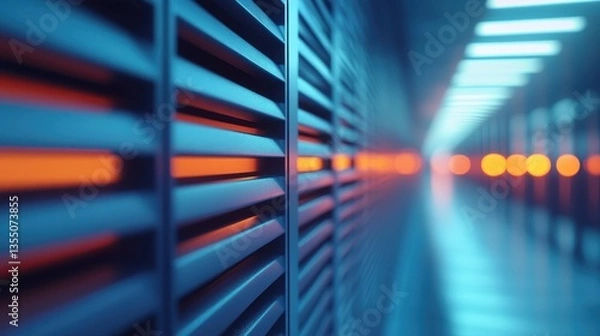 Obraz Abstract Data Center Interior with Glowing Lights and Metal Ventilation Grilles