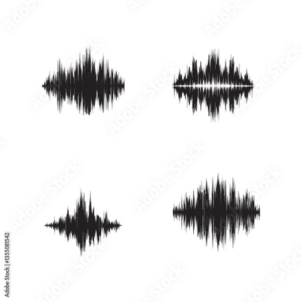 Fototapeta set collection black grunge effect vector sound waves flow isolated on a white background flat design