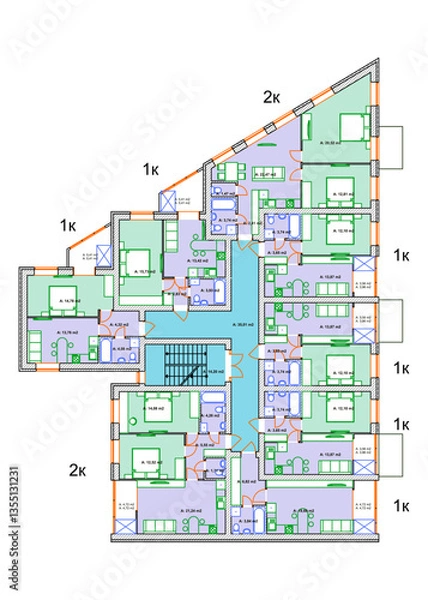 Fototapeta Vector architectural project of a building floor plan layout