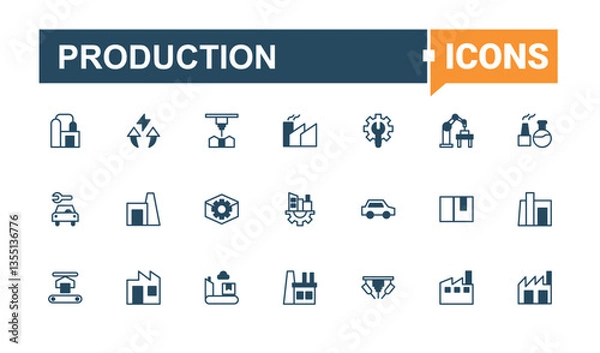 Fototapeta Production line icon set. Contains outline symbols like product, industry, engineer and more. Manufacturing related icon set. Minimalist vector collections. Vector line and solid icons.