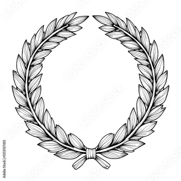 Fototapeta Laurel Wreath in Classical Heraldic Style in Monochrome for Victory and Achievement Symbolism