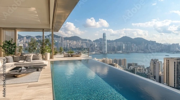 Obraz Stunning Rooftop Infinity Pool with City Skyline in Hong Kong