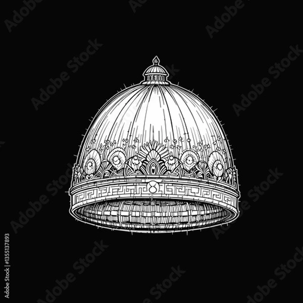 Fototapeta Ornate Dome in Architectural Line Drawing Style in Monochrome for Classical Design Reference