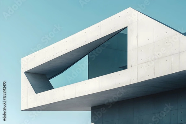 Fototapeta Minimalist building with a unique window and blue sky