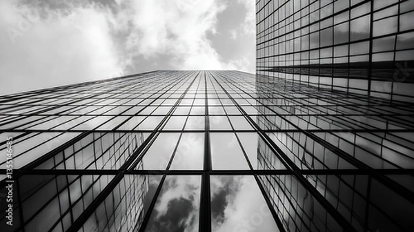 Fototapeta Modern Architectural Marvel with Reflective Glass Building Against Dramatic Sky : Generative AI