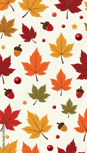 Fototapeta autumn leaves acorns berries create seamless colorful vector pattern seasonal designs