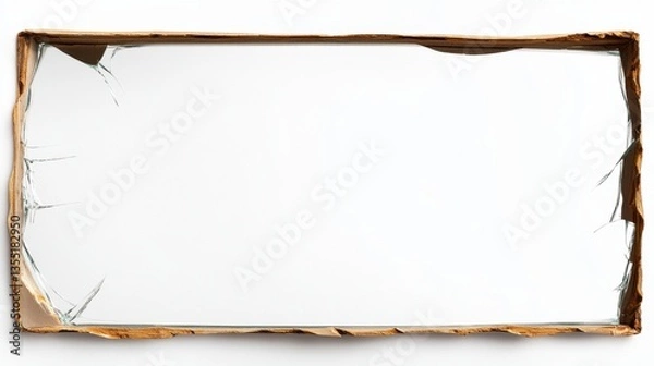 Obraz Broken Glass Pane in Cardboard Frame on White Background