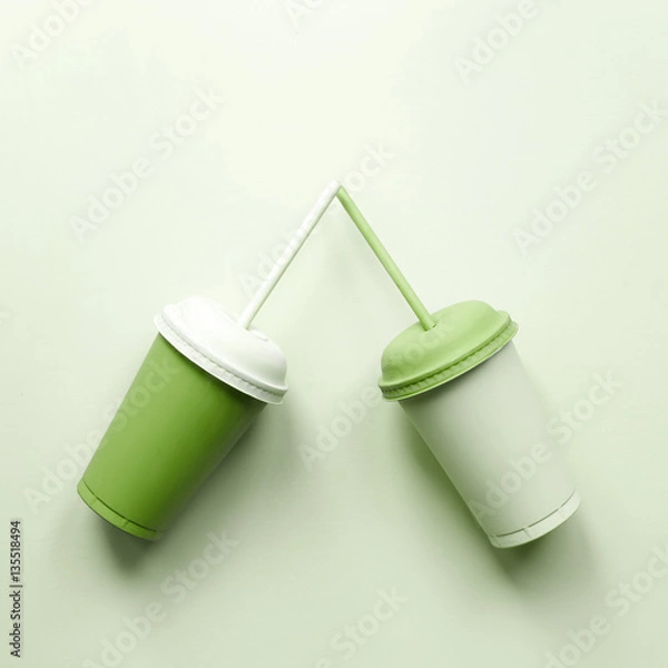 Obraz Two green plastic cups