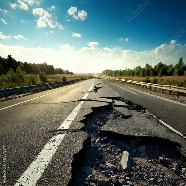 Obraz Broken road, broken infrastructure