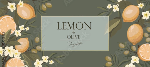 Obraz vector template for text branch with lemons and olives