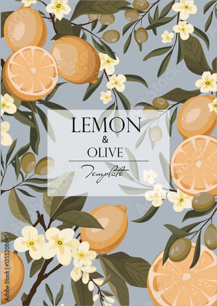 Obraz vector bright background with lemons and olives