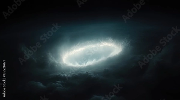 Fototapeta Dark clouds reveal a luminous, oval-shaped hole