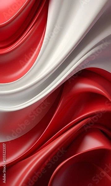 Fototapeta Abstract Flowing Red and White Silk Fabric Waves Background Design