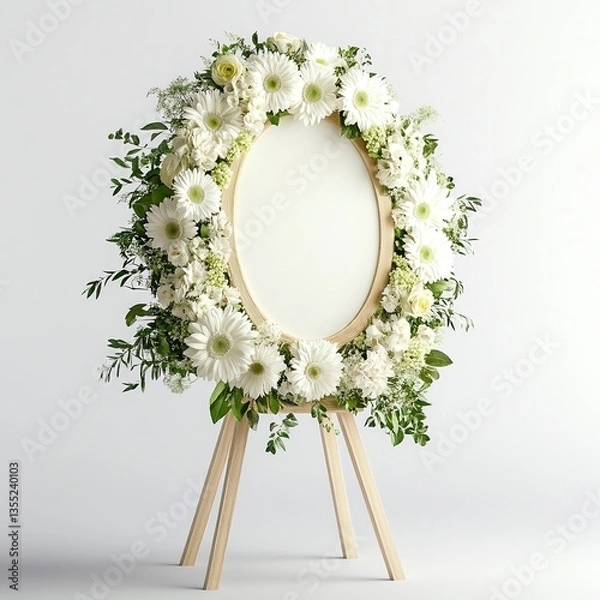 Fototapeta Obituary background for posters. Funeral composition with flowrs and candles. Funeral poster, banner background, space for text, burning candles, funeral concept. Memorial card, funeral invitation