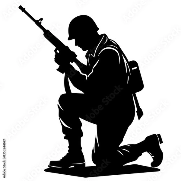 Fototapeta silhouette of a soldier with rifle