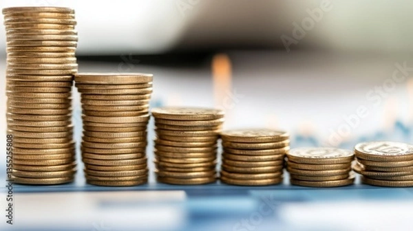 Obraz Declining Savings Coin Stacks Show Economic Downturn.