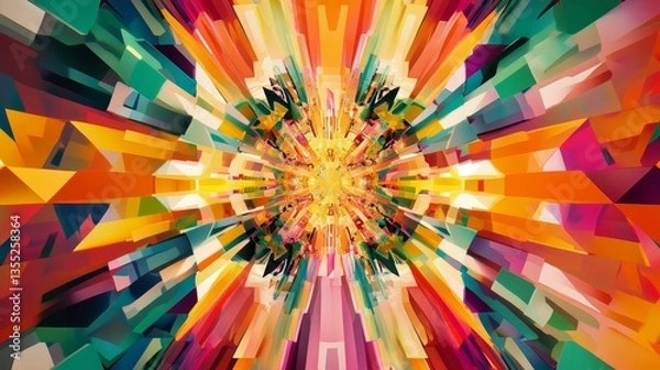 Fototapeta Vibrant geometric explosion with colorful light rays.