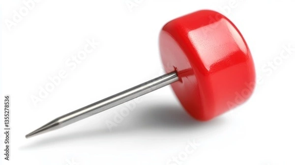 Fototapeta Red Push Pin Isolated on White Ready to Mark.