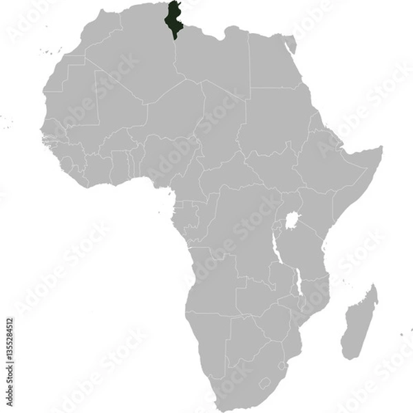 Fototapeta Detailed national location map of TUNISIA within the great continent of Africa