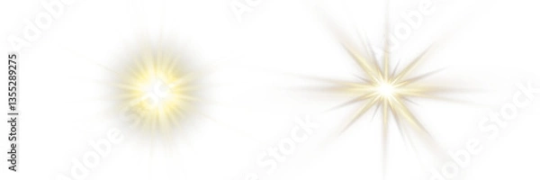 Fototapeta Vector transparent sunlight with sun glare. Overlay, Sun rays and glare, Sun, sunrays, light transitions, lens flare, light leaks and glare in PNG format. PNG sunlight flare. Golden flash and glare.