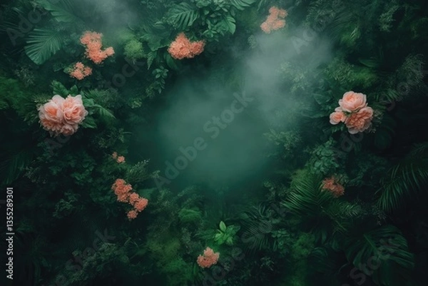 Fototapeta Tropical floral backdrop with soft light
