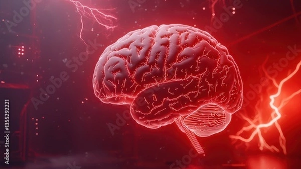 Fototapeta 3d render of brain with red lightning effects