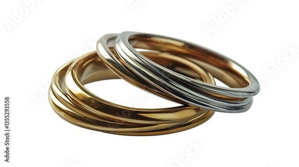 Obraz A Set of Interlocking Gold and Silver Rings Placed on a Soft Velvet Cushion, Symbolizing Unity, Commitment, and Diverse Family Bonds