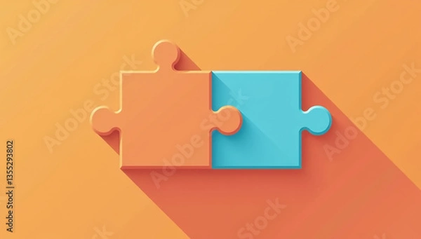 Fototapeta puzzle combines two pieces single visual line illustration